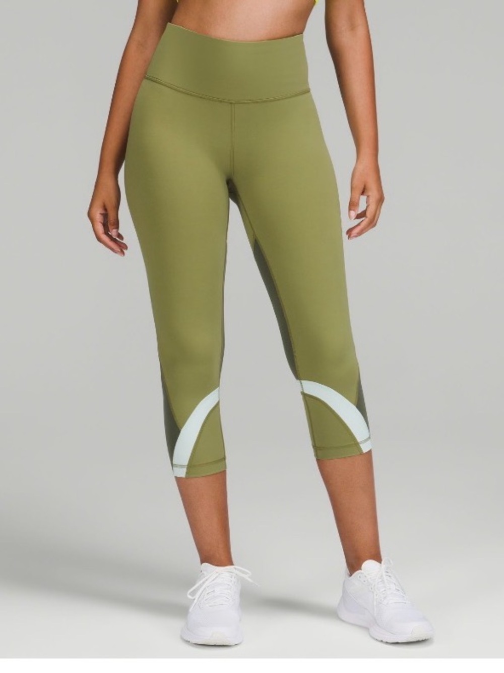 Lululemon High-Rise Olive Green Cropped Leggings with White Accent 21” inseam